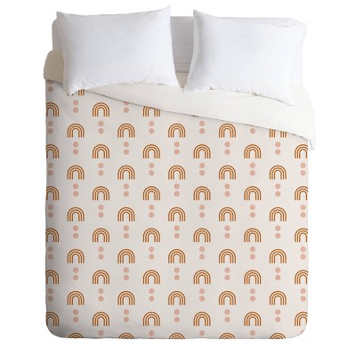 Queen/Full Little Arrow Design Co Aria Geometric Rainbows Comforter Set Orange - Deny Designs