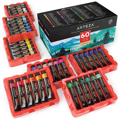 Arteza Professional Watercolor Artist Paint Set, 12ml Tubes, Assorted Colors, Non-Toxic - 60 Pack (ARTZ-8658)