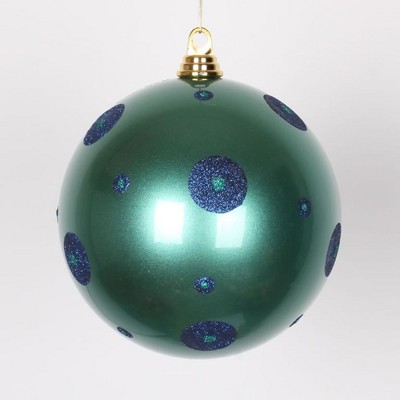 Vickerman Teal Green and Blue Polka Dots Shatterproof 2-Finish Christmas Ball Ornament 8" (200mm)