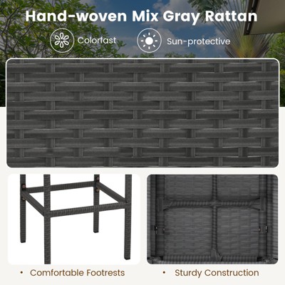 Gray Wicker 5-Piece Outdoor Bar Set with White Cushions