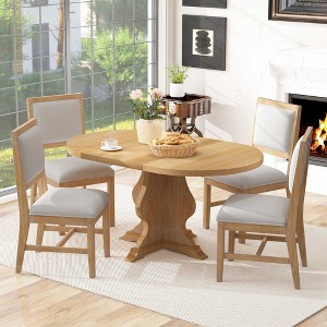 KTMBDW 5-Piece Dining Table Set with 4 Upholstered Chairs, Wood Extendable Dining Table with 15.7" Leaf for Extra Seating for Dining Room,Living Room - 1 of 4