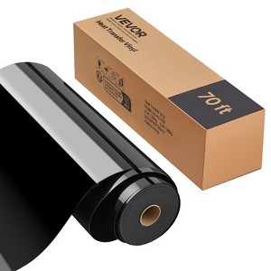 VEVOR Heat Transfer Vinyl, 12 in x 70 ft, Glossy Black HTV Iron on Vinyl Roll, Easy to Cut, Strong Adhesion, Compatible with Cutting Machines,Black - 1 of 4
