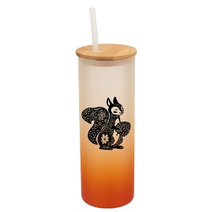 Elanze Designs Charming Floral Squirrel Orange Frosted Gradient Glass Tumbler with Bamboo Lid & Straw 25 ounce Reusable Iced Coffee or Water Cup, - 1 of 4