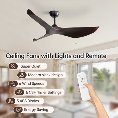 52" Ceiling Fan No Light Modern Ceiling Fan with Remote Control 3 Blades Ceiling Fan with Noiseless Reversible Dc Motor for Living room Bedroom