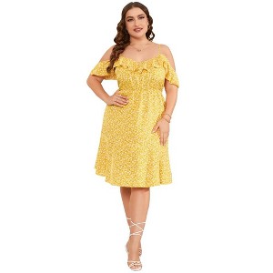 LXT-Plus Size Off Shoulder Dresses Floral A-Line Flowy Casual Midi Summer Dress - 1 of 4