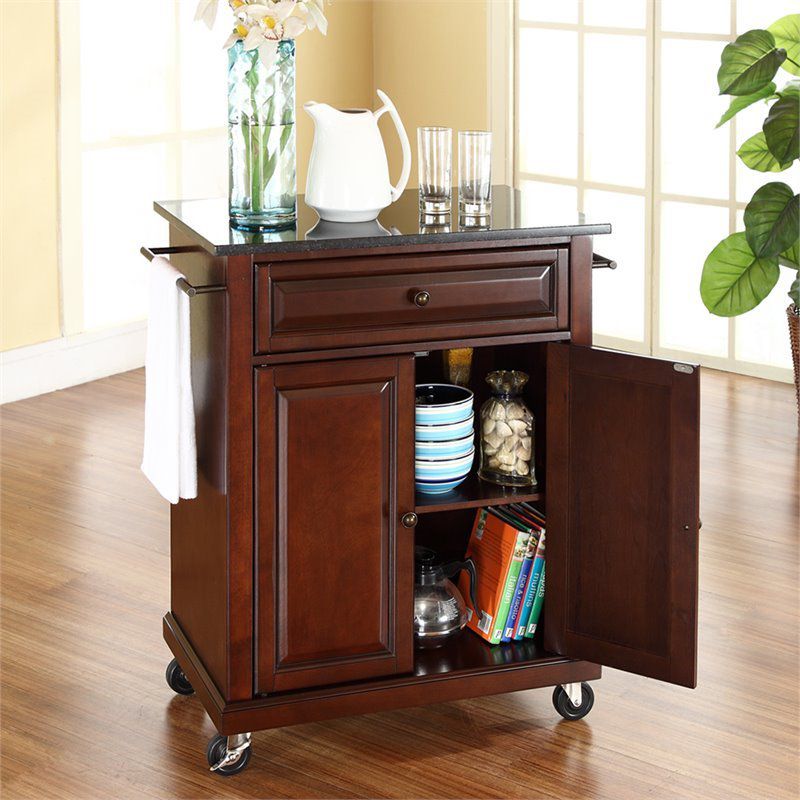 Wood Solid Black Granite Top Kitchen Cart in Mahogany Brown - Bowery Hill, 3 of 7