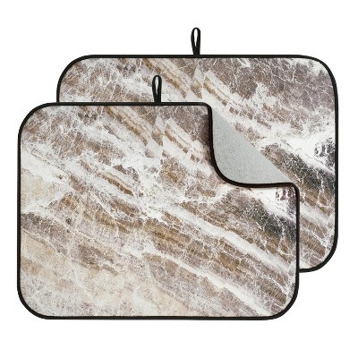 LunaLulinlk 24" x 18" Dish Drying Mat Set of 2 Microfiber Dish Drainer/Rack Pads with Hanging Loop Brown Marble