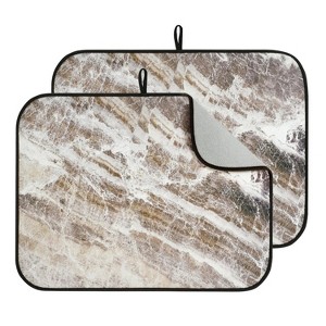 LunaLulinlk 24" x 18" Dish Drying Mat Set of 2 Microfiber Dish Drainer/Rack Pads with Hanging Loop Brown Marble - 1 of 4