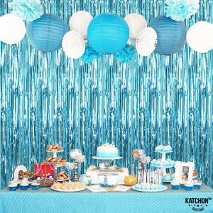 KatchOn, XtraLarge, Blue Foil Fringe Curtain - 8x3.2 Feet, Pack of 2 | Ocean Backdrop | Mermaid Birthday - 1 of 4