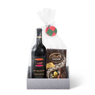 Lindt Lindor 70% Extra Dark Chocolate & The Collection Bourbon Barrell Aged Cabernet Sauvignon Gift Set - 750ml Bottle