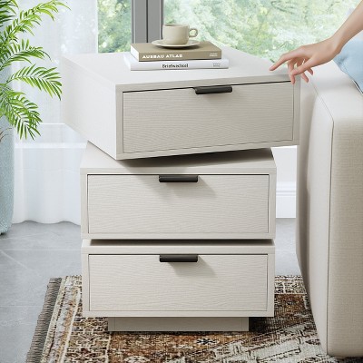 WOWLIVE 3 Drawer Nightstand with Rotating Drawers, Modern Wood Bedside Table for Bedroom Living Room, Small Dresser