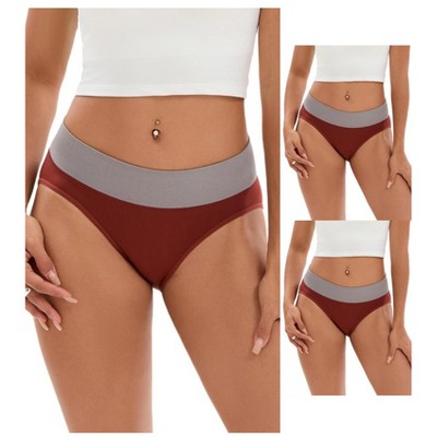 INSPIRE CHIC 3 Packs Women's Color-Block Panties No Trace Underwear Mid-Waisted Full Coverage Briefs