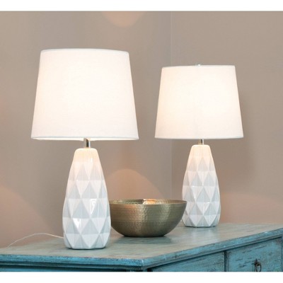 LumiSource (Set of 2) Hex 20" Contemporary Accent Lamps: Ceramic Body, Linen Drum Shade, UL Listed