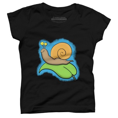 Girl's Design By Humans Cute, happy snail on a leaf cartoon illustration By thefrogfactory T-Shirt