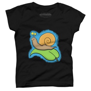 Girl's Design By Humans Cute, happy snail on a leaf cartoon illustration By thefrogfactory T-Shirt - 1 of 3