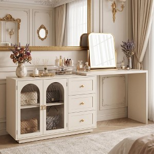dressing table vanity Heynemo Makeup Desk, Extendable Corner Vanity Makeup with 3 Drawers & 2 Doors, Modern Table for Bedroom : Target aesthetic makeup vanity Long majolica-print poplin dress beach cover and clever design Size:12-REG