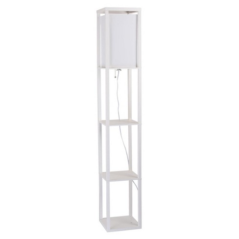 Square Finely Faux Wood Etagere Floor Lamp White Cresswell