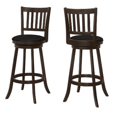 Monarch Specialties Bar Stool Set Of 2 Swivel Bar Height Wood Pu Leather Look Brown Black Transitional
