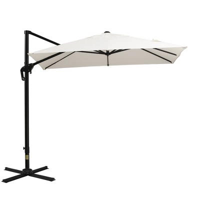 DOMETOUR 8FT Cantilever Patio Umbrella, 360° Rotation, Aluminum Hanging Umbrella, 3-Position Tilt, Crank & Cross Base, Cream White