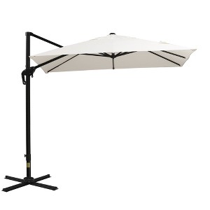 DOMETOUR 8FT Cantilever Patio Umbrella, 360° Rotation, Aluminum Hanging Umbrella, 3-Position Tilt, Crank & Cross Base, Cream White - 1 of 4