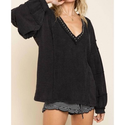 Women's Stud Detail Balloon Sleeve Top - POL