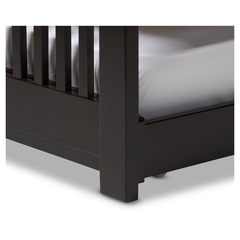 Twin Hevea Solid Wood Platform Bed with Guest Trundle Bed Dark Brown - Baxton Studio, 5 of 8