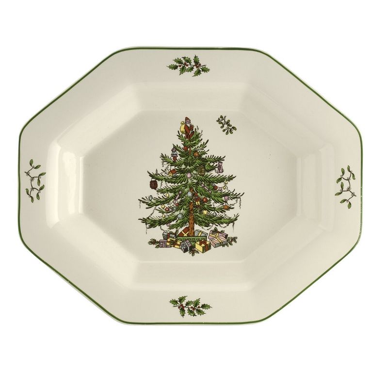 Spode Christmas Tree Octagonal Server, 9.5 Inch Serving Tray for Swerving Vegetables, Chicken, Dinner, Made of Earthenware, 1 of 8