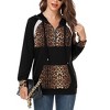 Women's Casual Color Block Hoodies Tops Leopard Print Hooded Sweatshirts Long Sleeve Loose Drawstring Zipper Pullover Sweatshirt - 3 of 4
