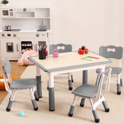 5-Piece Kids Table and Chairs, Height Adjustable Toddler Table and Chair Set for Ages 2-10 with Graffiti Desktop, Non-Slip Legs for Classroom/Daycare