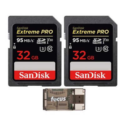 SanDisk Extreme PRO 32GB SD Memory Card (2-Pack) with Card Reader Bundle