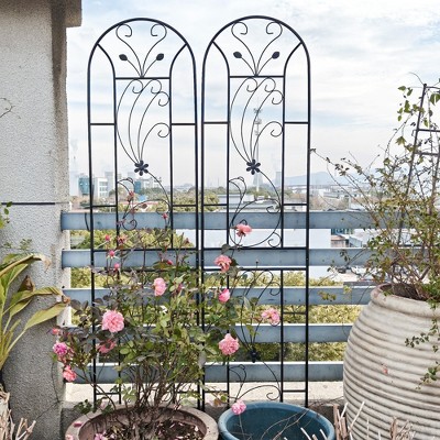 Maggift Patio Decorative Screens, Iron Arch Decoration Garden Trellis, for Outdoor for Climbing Plants Support, Flowerbed, Black, 19.7"*19.7"*86.7"