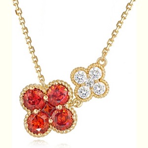 Birthstone Four Leaf Clover Necklace 14K Gold Plated CZ Flower Jewelry - 1 of 4