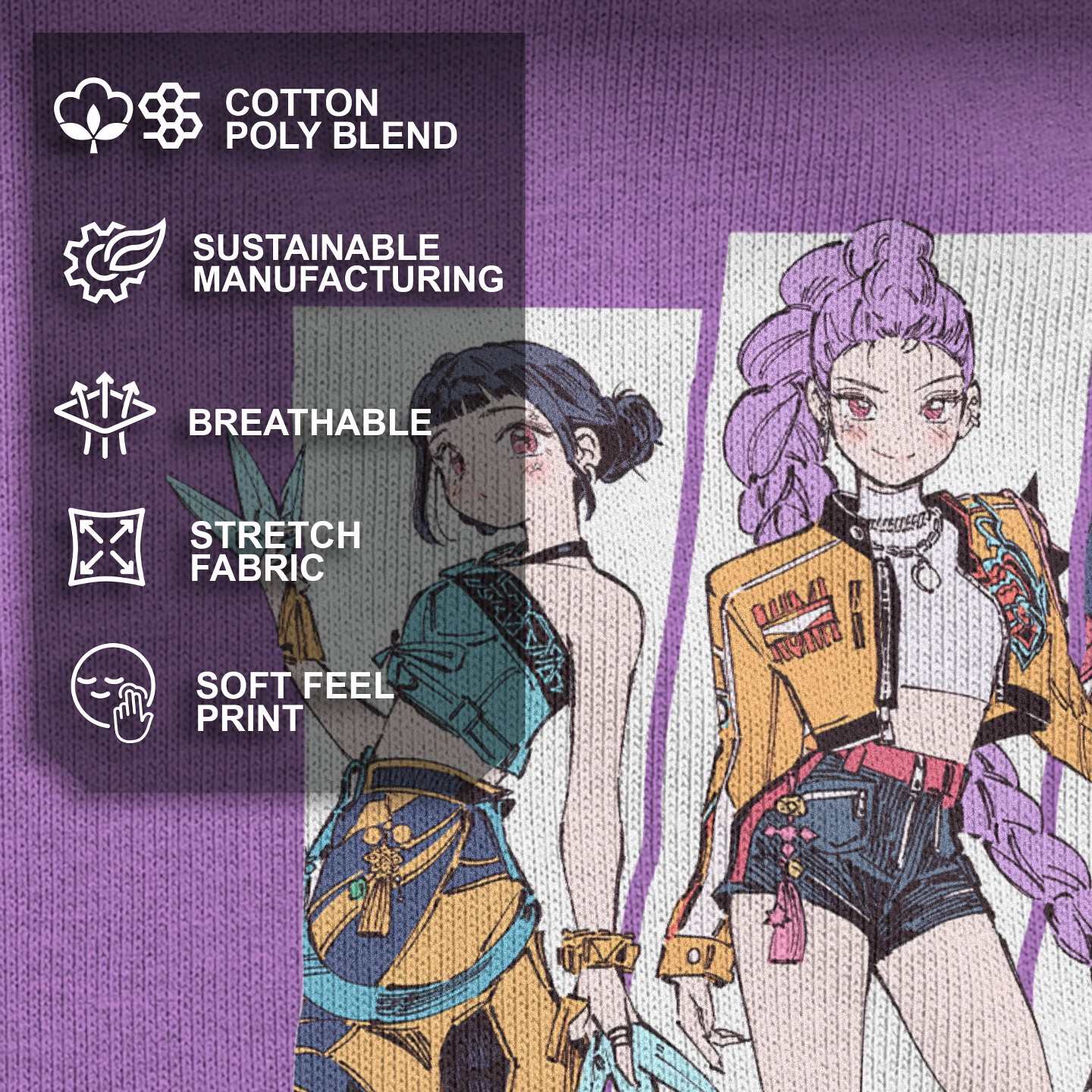 Детская футболка KPop Demon Hunters Girls' HUNTR/X Manhwa Comic Group Shot T Shirt - Purple Berry - Medium, цвет: Фиолетовый — фото 4