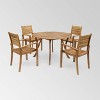 Wells 5 pc Acacia Wood Round Dining Set Teak Finish - Christopher Knight Home: Weather-Resistant Patio Furniture - 2 of 4