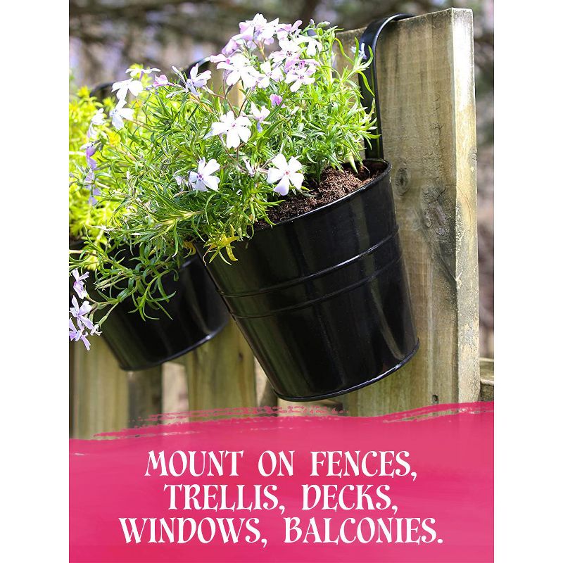 Darware Black Hanging Flower Pots, 5pk; 6in Metal Planter Buckets w/ Hooks for Fence / Balcony Railing, 4 of 8