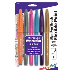 Pentel Arts Sign Pen Brush Tip, Assorted Colors, 6-Pack, Fashion Colors - 1 of 3