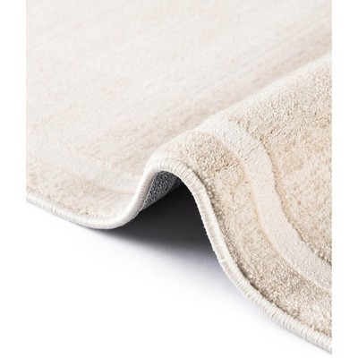 Ivory and Beige Round Geometric Synthetic Rug, 3 ft