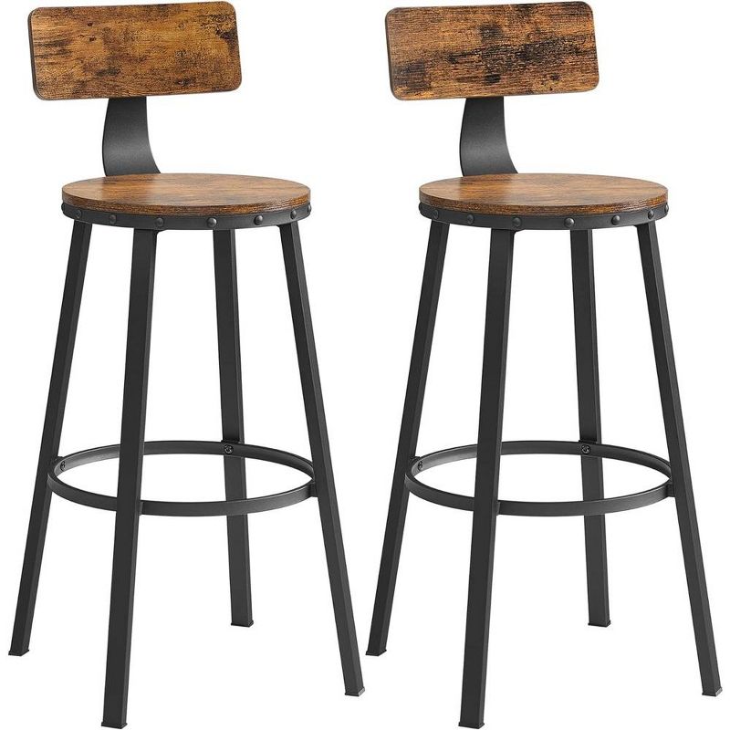 VASAGLE Bar Stools Set of 2, 28.7 Inches Barstools with Back, Counter Stools Bar Chairs with Backrest, Steel Frame, Easy Assembly, Industrial, 1 of 10