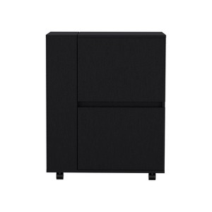 TIRAMISUBEST Black Bar Cart with Storage - 2 Pull-Down Door Cabinets and 2 Open Shelves for Organizing Glassware and Bar Essentials - 1 of 4