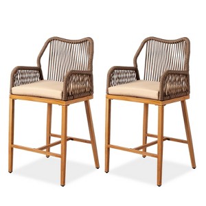Karl Home | Rope-Woven Iron-framed Bar Stools with Cushion (2-Pack) - 1 of 4