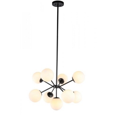 Elegant Lighting Jupiter 9 light Black and Frosted White glass pendant