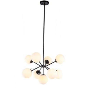Elegant Lighting Jupiter 9 light Black and Frosted White glass pendant - 1 of 4