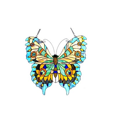 Chloe Lighting Mariposa Tiffany-Glass Butterfly Window Panel 20x21