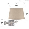 Possini Euro Design Modern Swing Arm Wall Lamps Set of 2 Brushed Nickel Plug-In Light Fixture Natural Linen Drum Shade for Bedroom - 4 of 4