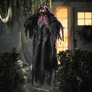 5 Ft. 4" Light-Up Hanging Black & Gray Grim Reaper Halloween Decoration - 1 of 2