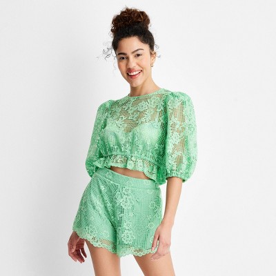 Women's 3/4 Sleeve Cropped Lace Top - Future Collective™ with Gabriella Karefa-Johnson
