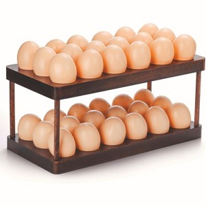 Double Layer Acacia Wood Egg Holder, Detachable Tray for 36 Eggs with Rustic Farmhouse Decor - 1 of 4