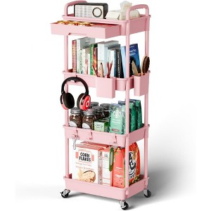 Hachikiko 4 Tier Rolling Utility Cart with Drawer - Multifunctional Storage Organizer on Wheels,Space-Saving Rolling Cart with 360°Wheels - 1 of 4