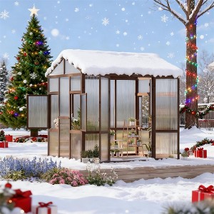 Garvee 6x8 FT Wooden Greenhouse ,Heavy Duty Green House Kit with