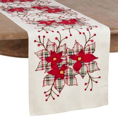 16"x72" Plaid Poinsettia Table Runner Red - Saro Lifestyle